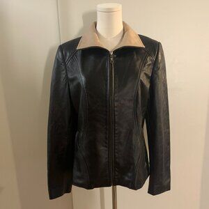 Stefano Black and Tan Colorblock Leather Jacket